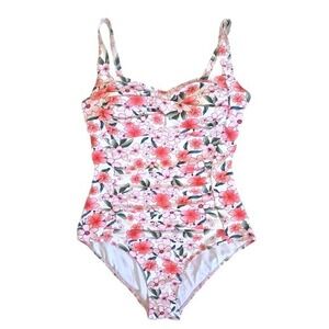 Shekini Womens Floral One Piece Swimsuit Pink White Ruched Tummy Control XXL NWT